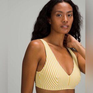 Lululemon White Yellow Stripes Waterside V Seersucker Swim Top *C/D Cups